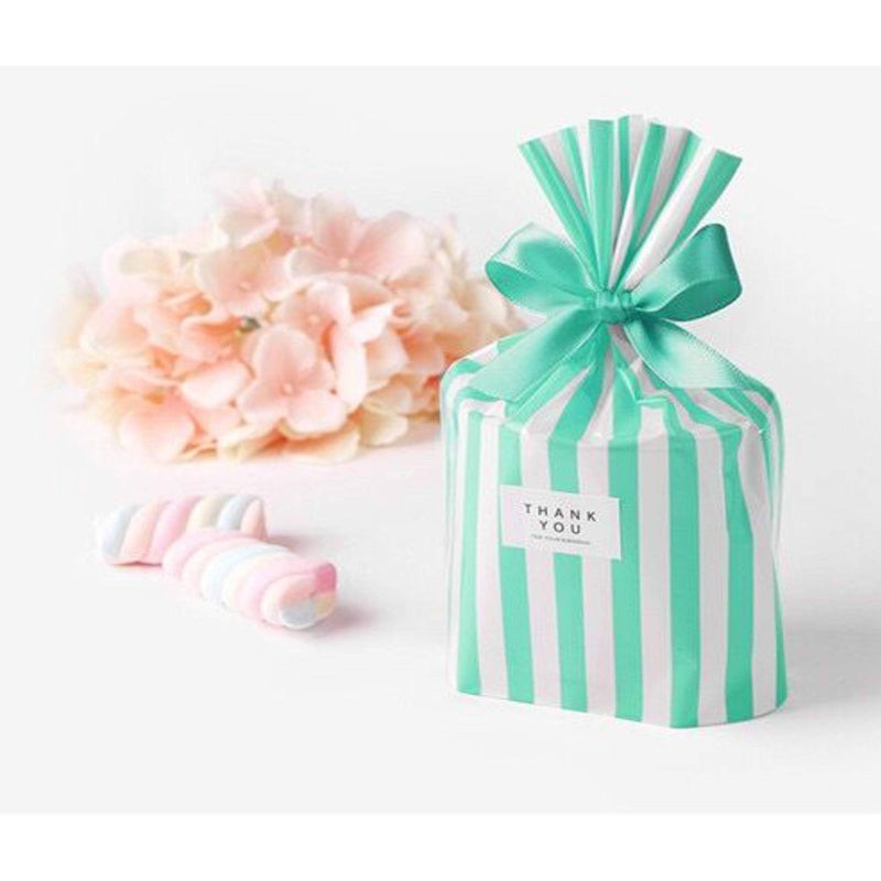 AWESON PARTY Clear Plastic Cellophane Treat Bags - Turquoise White Stripes Party Favors Cello Bags Wedding Baby Shower Birthday Party Cookie Candy Treat Favors Bags, 100pc - Image 5